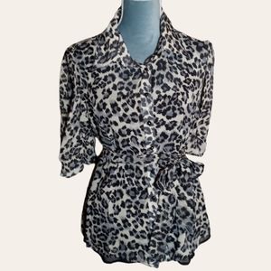 Vtg. 80s Chenault Silk Lined Leopard Print Blouse